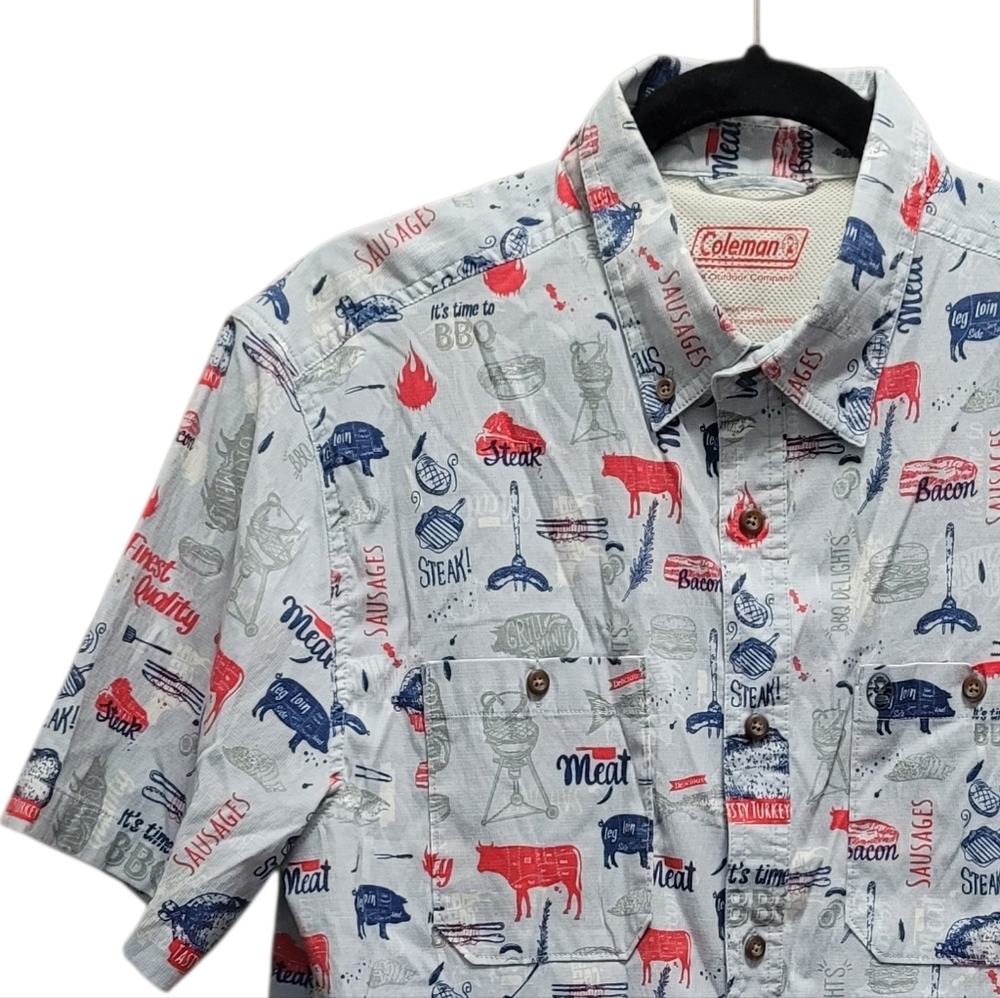 Large Coleman The Outdoor Company Short Sleeve Button-up Grilling Meat Butcher